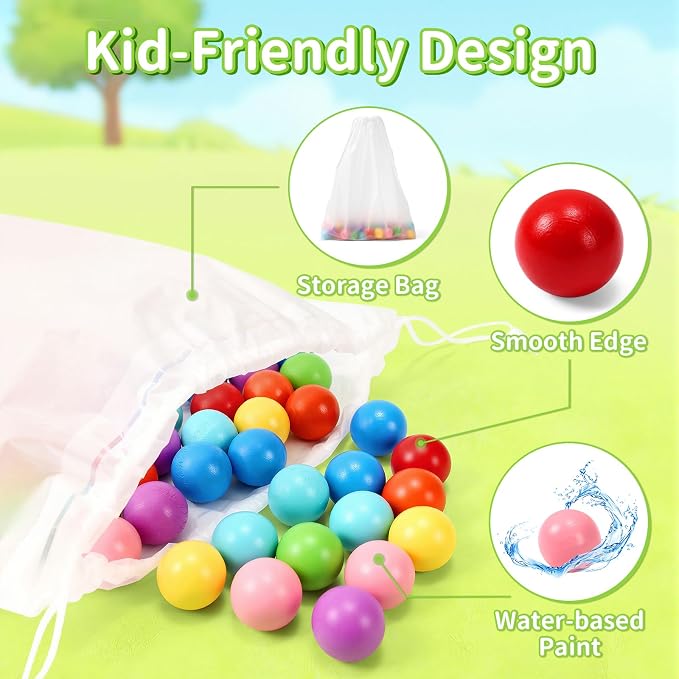 56 PCS Wooden Color Sorting Balls Toy with Storage Box | puzzle colorful ball sorting game, rainbow sensory color matching & return game for kids ages 3+