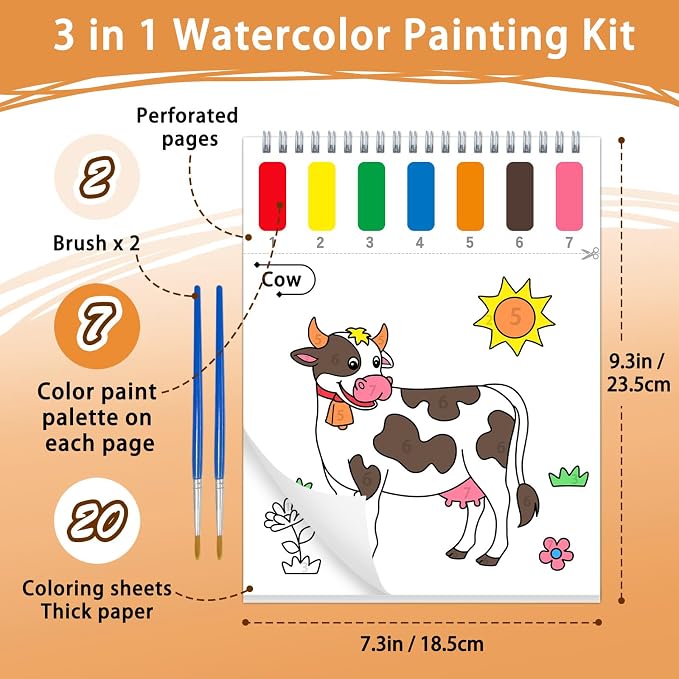 SOCOLER Paint with Water Coloring Books for Toddlers, Farm Theme Mess Free Watercolor Painting Papers for Kids Water Color Paint Kit Art Craft Gift for Ages 1-3, 4-8