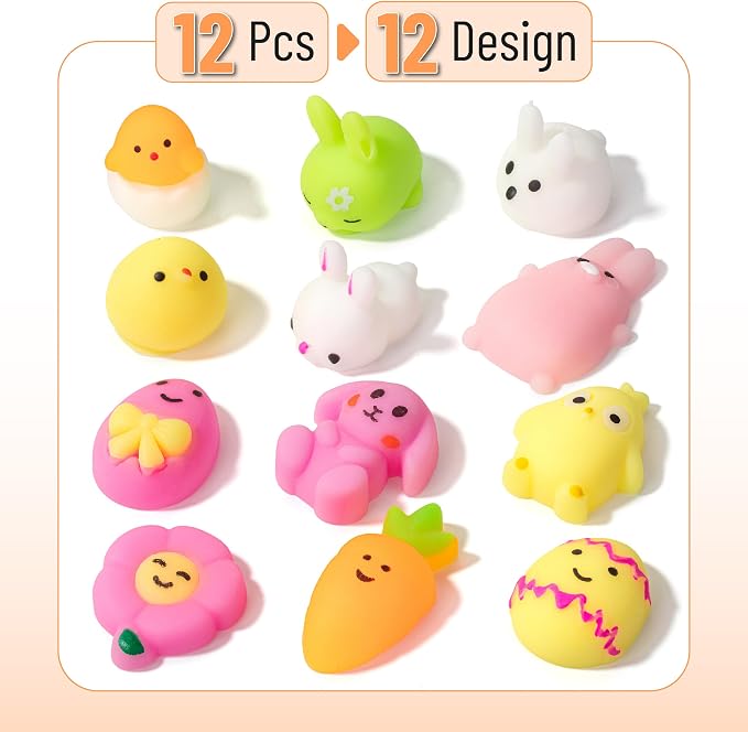 Mr. Pen- Easter Squishy Toys for Kids, 12 Pack | Washable Twistable Stretchy Squishies, Soft Stress Relief Sensory Toys for Squeezing, Easter Basket Stuffers
