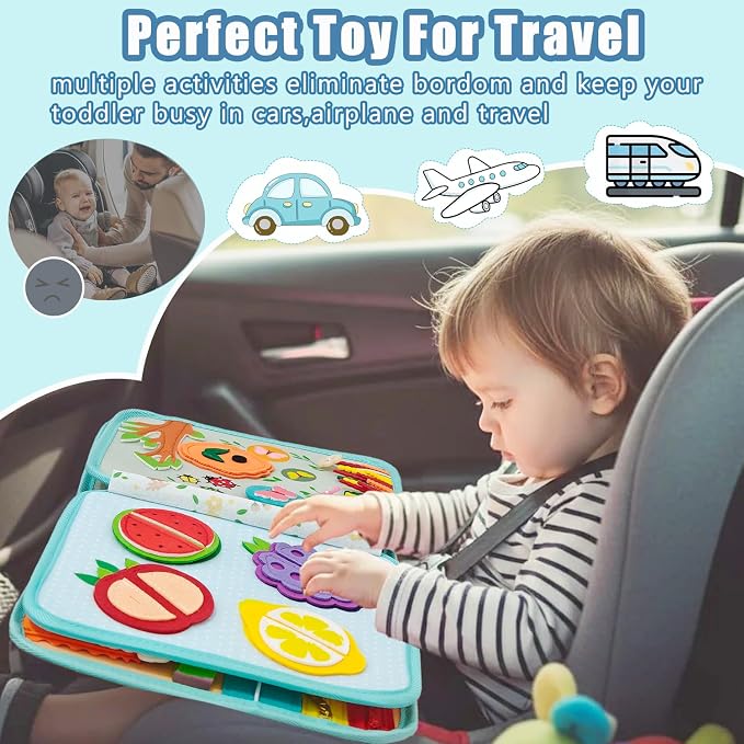 Busy Book for Toddlers 1-3, Montessori Toys Busy Board for Boy Girl Gifts | Quiet Activity Books for Baby, Toddler Travel Toys for Car Airplane, Learning Fine Motor Skills