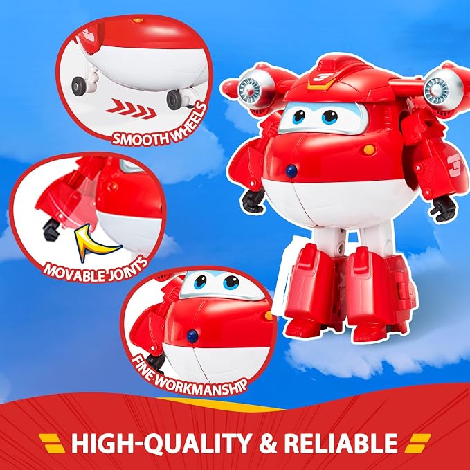 Super Wings Transformable Toys 5" Action Figure Supercharged Tobot Jett, 2 in 1 Rescue Bots Transforming Airplane Robot Toys, Educational Toy for Boys and Girls Age 3+, Gifts for Preschool Kids, Jett