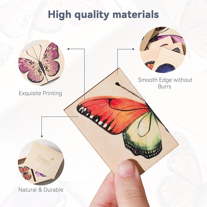 Wooden Butterfly Matching Puzzle Game for Ages 3+, 38 Pcs with Storage Box, Montessori Nature Memory Game for Visual Discrimination & Fine Motor Skills, Birthday