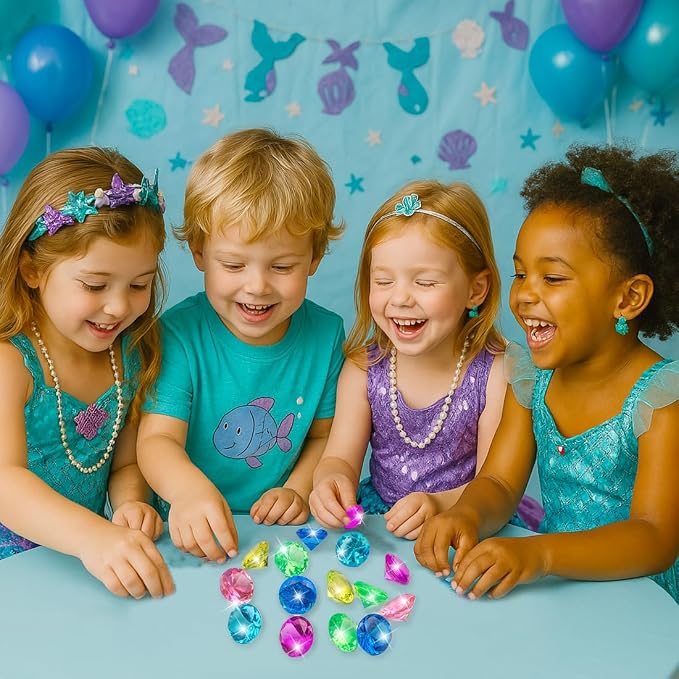 70pcs Pool Games for Kids, 30mm Acrylic Diving Gems Pirate Treasures | Swimming Pool Toys Favors and Sensory Bin Filler,Mermaid Party Favors