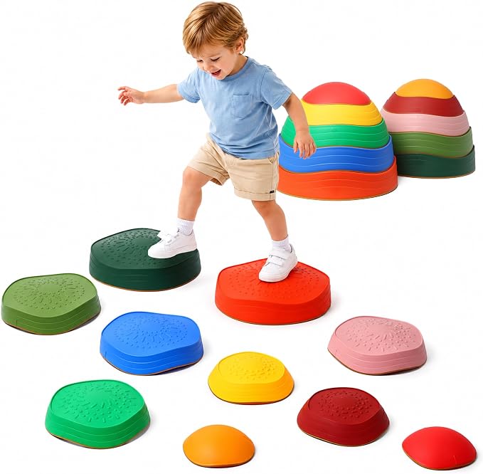 Balance stepping stones for kids 10pc, non-slip toddlers sensory toys outdoor or indoor play, promoting motor skills and confidence, Coordination Toys for children age 3 4 5 6 7+(forest)