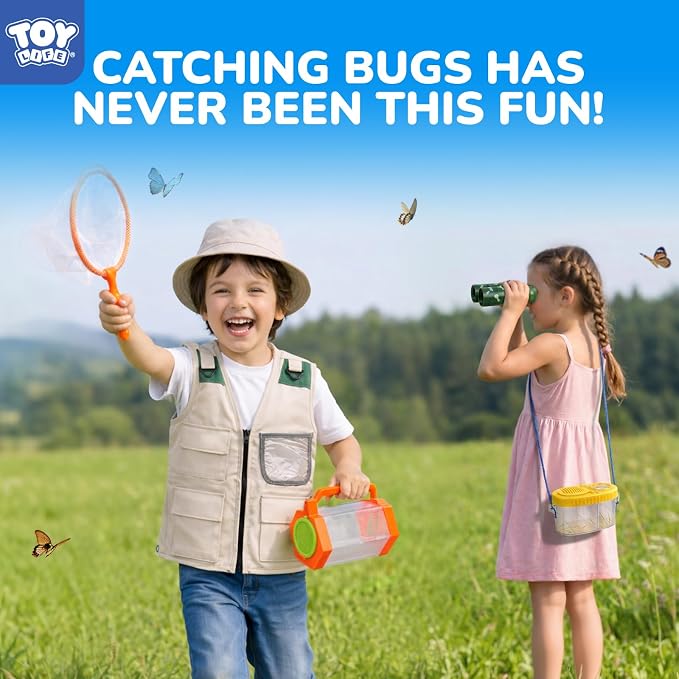 TOY Life Kids Explorer Bug Catcher Kit with Safari Costume, Binoculars Kids Outdoor Toys, Bug Toys, Butterfly Net, Camping Set Outdoor Activities Adventure Kit Nature Exploration Gifts Kid Ages 3-12