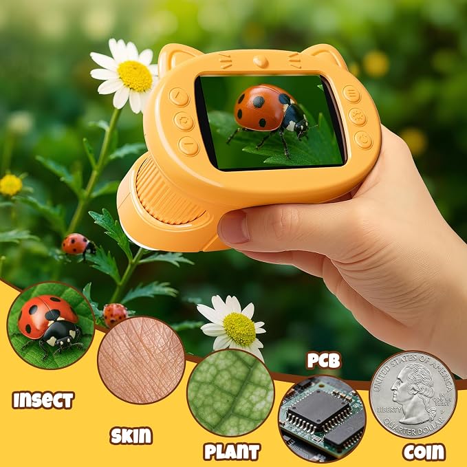 Handheld Digital Mini Microscope for Kids: 1000X 4K 2.4" Microscopes Toys | Portable Pocket STEM Electronic Learning Educational Science Kit 8-12 Birthday Gift 4 5 6 7 Year Old Boy Girl