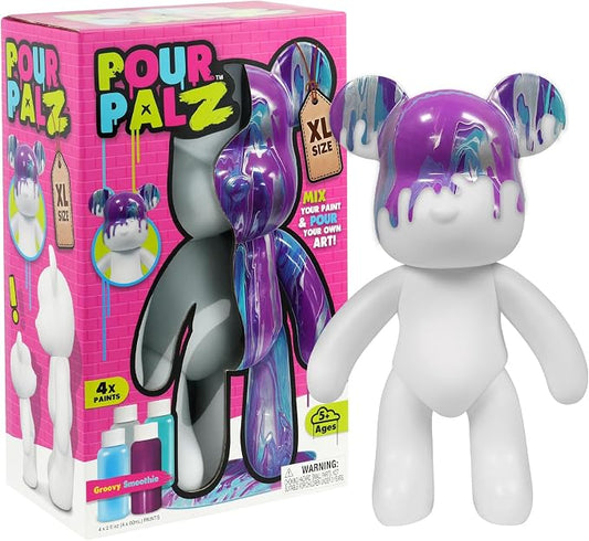 Pour Palz DIY Paint Pouring Kit – 1 XL Bear Figurine, 4 Acrylic Pour Paints, Mixing Cups & Tools, Create Unique Marbled Art, Fun Hands-On Craft Kit for Kids & Adults, Groovy Smoothie, Ages 5+