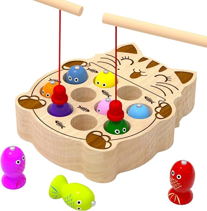 Wooden Magnetic Fishing Game for Toddlers 2-4, Montessori Sensory Busy Board Educational Learning Fine Motor Skills Toys for 2 3 4 Years Old Boys Girls