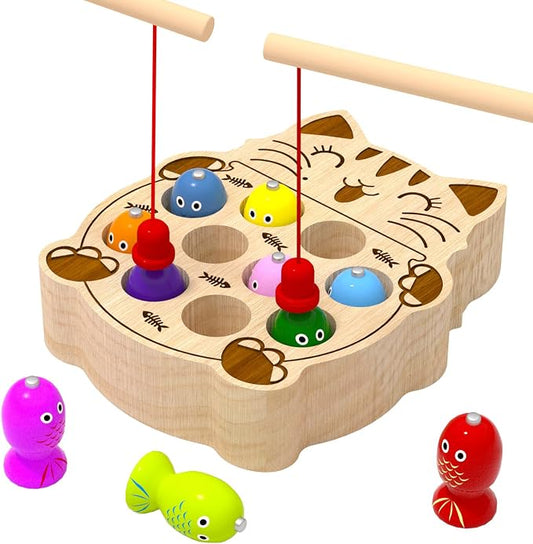 Wooden Magnetic Fishing Game for Toddlers 2-4, Montessori Sensory Busy Board Educational Learning Fine Motor Skills Toys for 2 3 4 Years Old Boys Girls