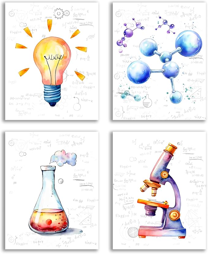 Chemistry Wall Art Interesting Science Explore Canvas Poster 8x10Inch | Watercolor Science Art Wall Decor for Laboratory Kids Playroom Bedroom Classroom Bulletin Board Decor Unframed