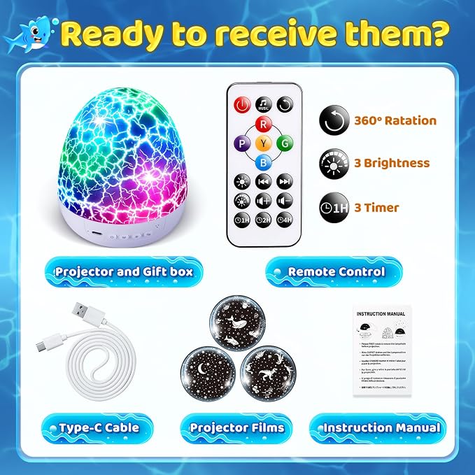 Strayou Sensory Toys for Kids with Autism 31 Colors Night Light Projector | Sound machine for Sleep 15 White Noise Baby Toys for 1,2,3,4,5 year old Boys Toddlers Kids Dinosaur Egg Light Calming Corner