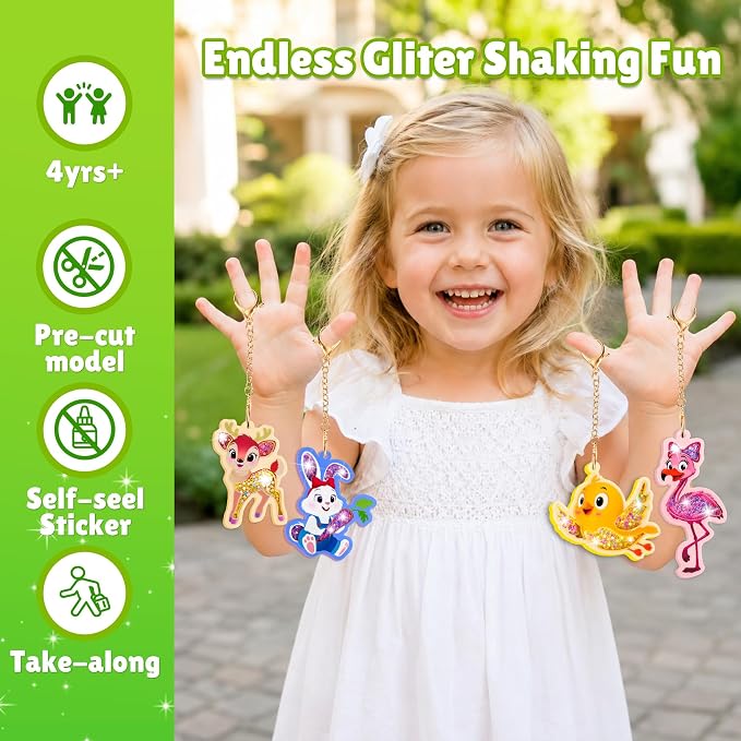 Fun Shake Glitter Craft Kits for Kids, DIY Arts and Crafts Keychains Kit | Art Supplies, Class Travel Activities, Party favors, Gifts for Girls & Boys 4yrs+
