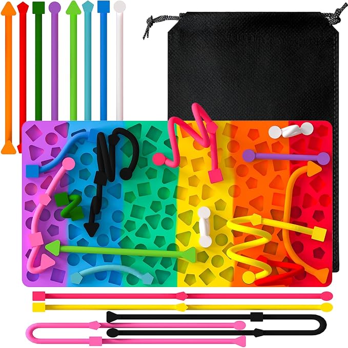 Sensory Activity Board, Sensory Fidget Toys for Kids Adults, Stress Relief | Quiet Sensory Toys, Fidget Toys for Adults and Kids, 14 Colorful Strings, Screen-Free Travel Activity for Car and Airplane