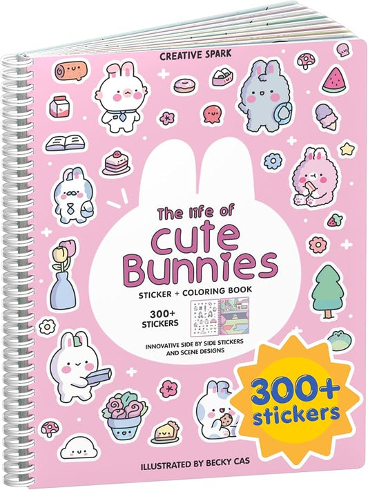 Cupkin Life of Cute Bunnies Coloring & Sticker Book | 300+ Stickers | Spiral-bound kids craft format with 8 scenes, 8 art pages, side-by-side viewing, and an easy-peel design for ages 2–8