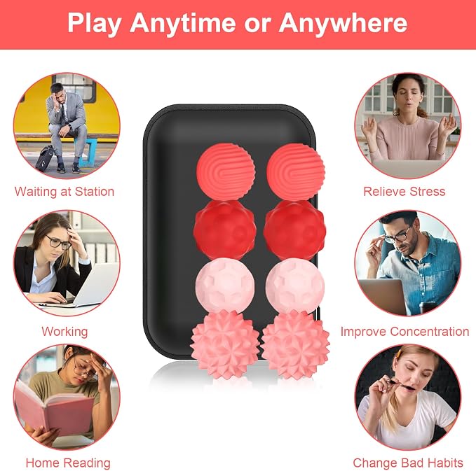 BUSOHA Silicone Magnetic Fidget Balls - 8 Pack Fidget Toys for Adult | Four Unique Textures Sensory Support,Quiet and Silent Stress Relief,Lightweight,Office,Travel,Anxiety,ADHD,Red