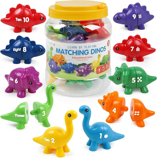 TSYAN Matching Number Counting Dinosaur Toys with Double-Sided 1 2 3 Number Preschool Learning Sensory Sorting Educational Fine Motor Toys Sets for Kids