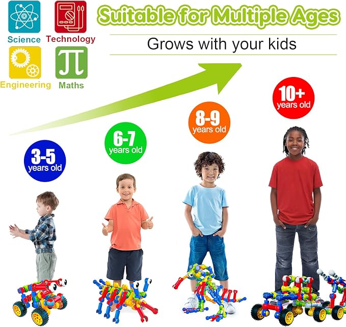 Qirptey Kids STEM Building Toys for 3 4 5 6 7 8+ Year Old Boy Birthday Gift | 186 Pcs Educational Building Blocks Games for Kids Ages 3-5 4-8 5-7 ,Preschool Kindergarten Manipulatives Classroom Must Have