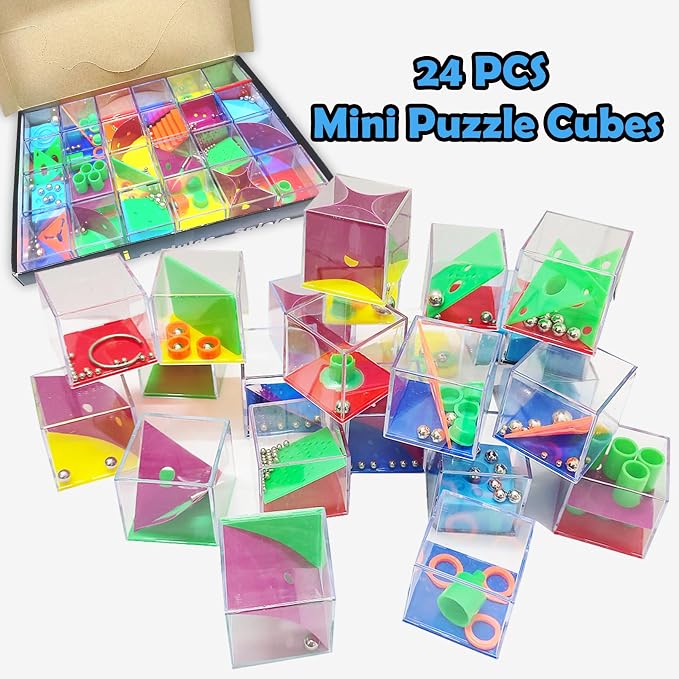 24 PCS Brain Teaser Puzzles for Kids,Balance IQ Maze Game 1.57 in | Mini Fidget Puzzle Box,Maze Puzzle Cubes Party Favor Games Challenge Decompression for Adults