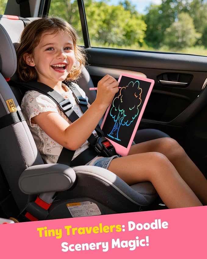LCD Writing Tablet for Kids, 10-inch Coloring Drawing Pad, Mess Free Doodle Board, Airplane Travel Toys for Boys and Toddlers, Road Trip Essentials, Gifts for 3 4 5 6 7 8 Year Old Girls (Pink)