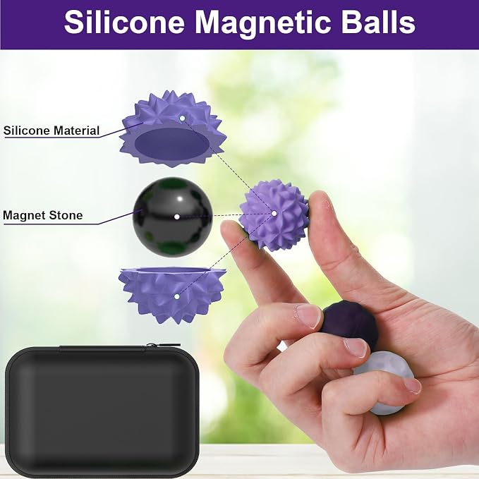BUSOHA Silicone Magnetic Fidget Balls - 8 Pack Fidget Toys for Adult | Four Unique Textures Sensory Support,Quiet and Silent Stress Relief,Lightweight,Office,Travel,Anxiety,ADHD,Purple