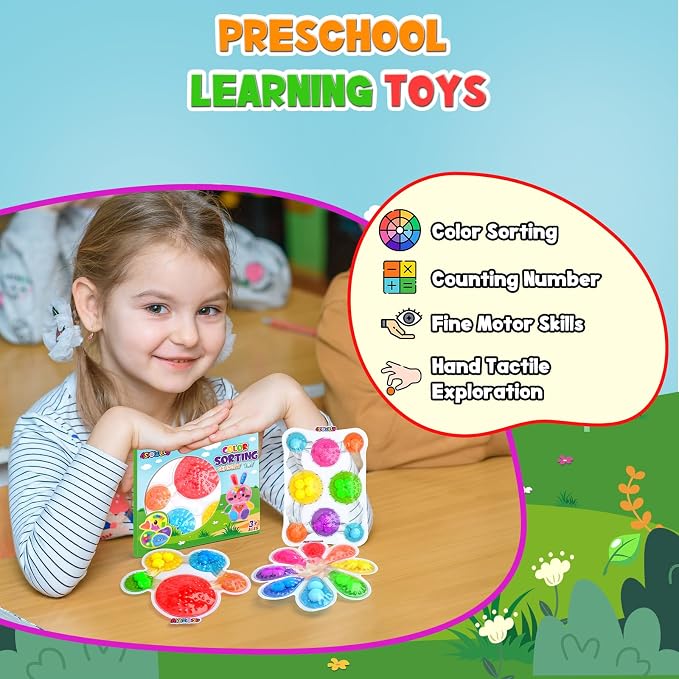 3Pcs Color Sorting Sensory Toys for Kids with Autism Toddler Toys for Airplane Travel Road Trip Preschool Montessori Toys Fine Motor Skills Easter Basket Stuffers Gifts for Kids Boys Girls