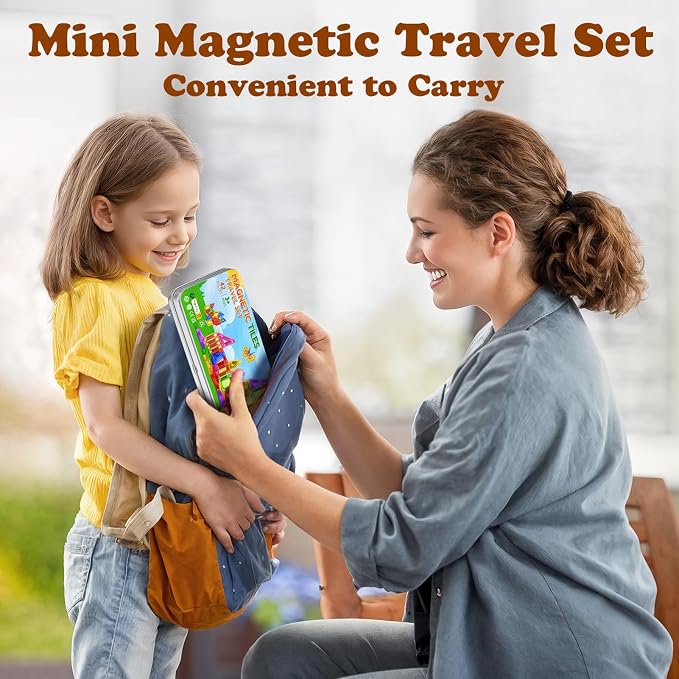 Mini Magnetic Tiles Travel Set Magnetic Tiles with Iron Box 42PCS | Magnet Building Blocks Travel Toys for Kids Ages 3+,Portable Magnet Toys Gifts for Toddlers Boys Girls Christmas Birthday