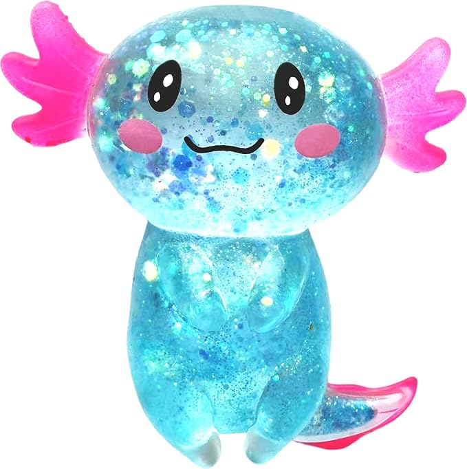 Axolotl Squishy Stress Ball, Soft TPR Slow Rising Squeeze Toy, Cute Axolotl Fidget Toy for Stress Relief, Anxiety Calming Sensory Toy for Kids Adults(Blue Long Tail Axolotl)