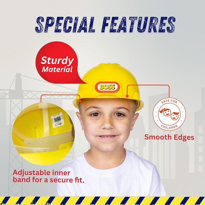Dress Up America Kids Construction Hard Hat – Adjustable Yellow Helmet for Toddlers – Realistic Play Hat for Costumes & Dress-Up