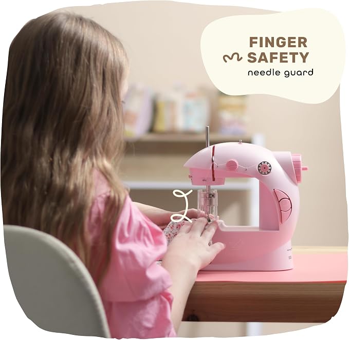 CraftBud Mini Sewing Machine for Beginners, Adults and Kids Sewing Machine | 48-Piece Sewing Kit Accessories, Portable, Dual Speed, Extension Table, Foot Pedal, Built-in Light, Guide Book & More, Pink
