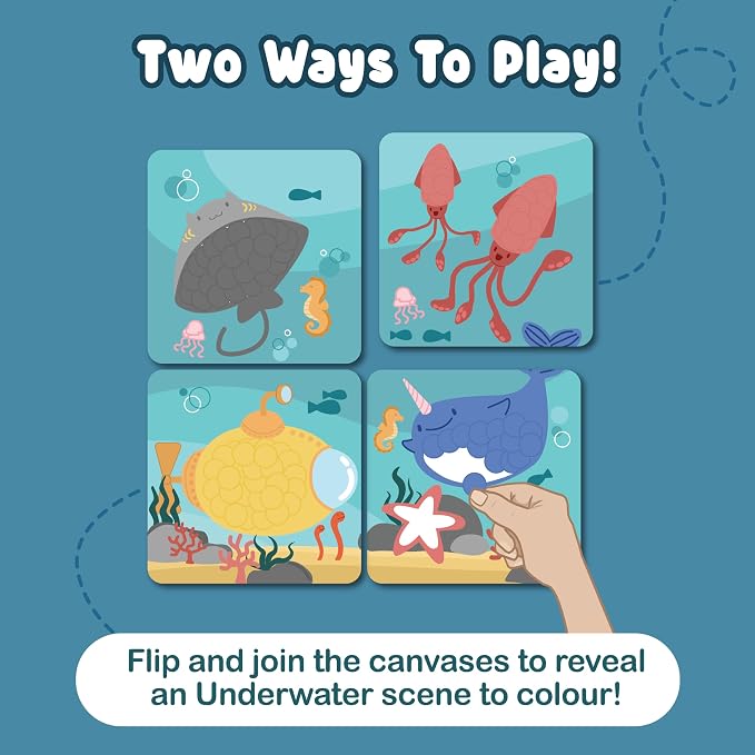 BINCA Dotties Dot Art Activity Kit, 750+ Stickers, Underwater Animals Mess-Free Activities, DIY Dot Sticker Art, Kids Travel Activities, Gifts for Boys & Girls Ages 4,5,6