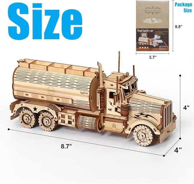 3D Wooden Tank Truck Puzzle, Wood Crafts DIY Assembly Mechanical Truck Model Kits, Wooden STEM Brain Teaser Puzzles, Christmas Birthday Gifts for Adults & Teens