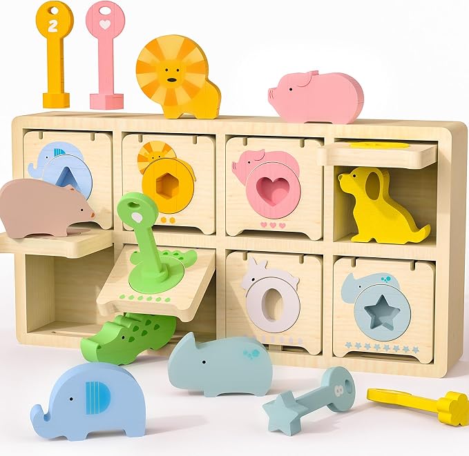 Montessori Toys for 2 Year Old|Wood Lock and Key Toy Fine Motor Skills Color Sorting Shapes Games for Toddlers 1-3|Preschool Learning Activities Birthday Gifts for 2 Year Old Girls and Boy