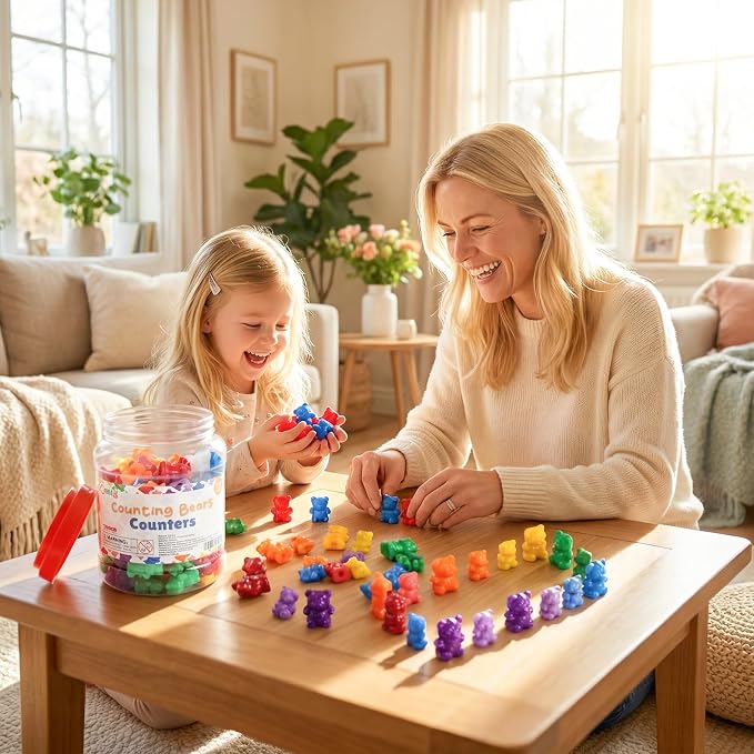 Bmag 120 PCS Counting Bears Math Manipulatives (60 Large & 60 Small Bears in 12 Colors), Color Sorting Toys for Toddlers 3+, Preschool & Kindergarten STEM Learning Educational Toys with Storage Jar