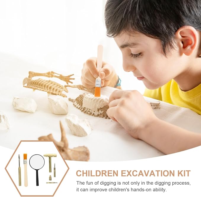 Toddmomy Golden ABS Kids Fossil Dig Kit Hammer Brush Magnifier 5.9in | Supports paleontologist role play, smooth finish for comfortable handling, interactive science exploration, classroom tool