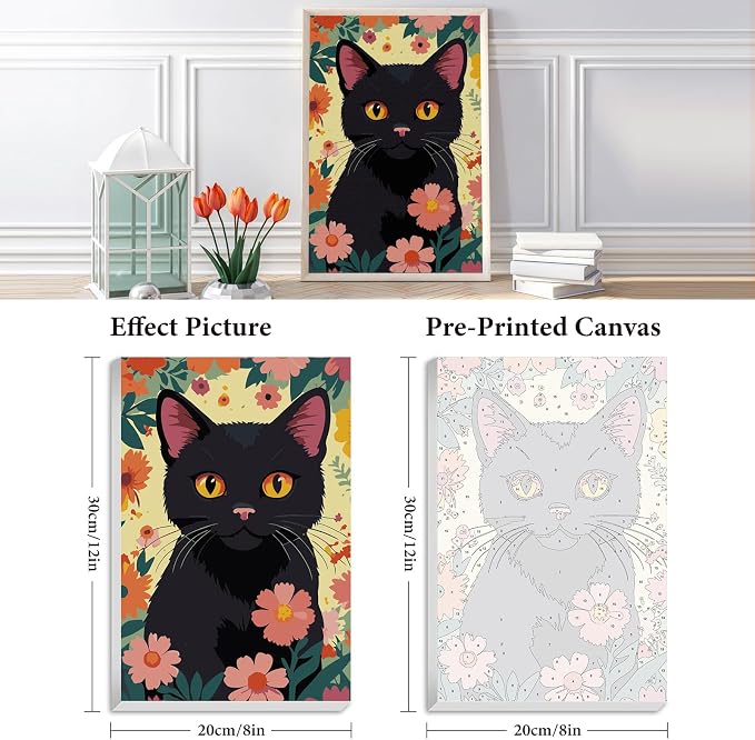 Fountor Framed Paint by Numbers Kit for Adults Beginner 8x12 in, Black Cat | For Adults & Kids Ages 8-12, DIY Acrylic Painting, Cat Lovers Paint by Number with frame, Stress Relief Home Wall Decor Gifts