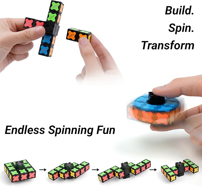 TOSY Magnet Fidget Spinner Mini - 8 Blocks, 3 in 1 Toy: Transformable Fidget Spinner, Infinity Cube, 2x2 Puzzle Cube, Stress Relief, STEM Sensory Magnet Tiles Birthday Gift for Kids/Boys/Girls/Adults