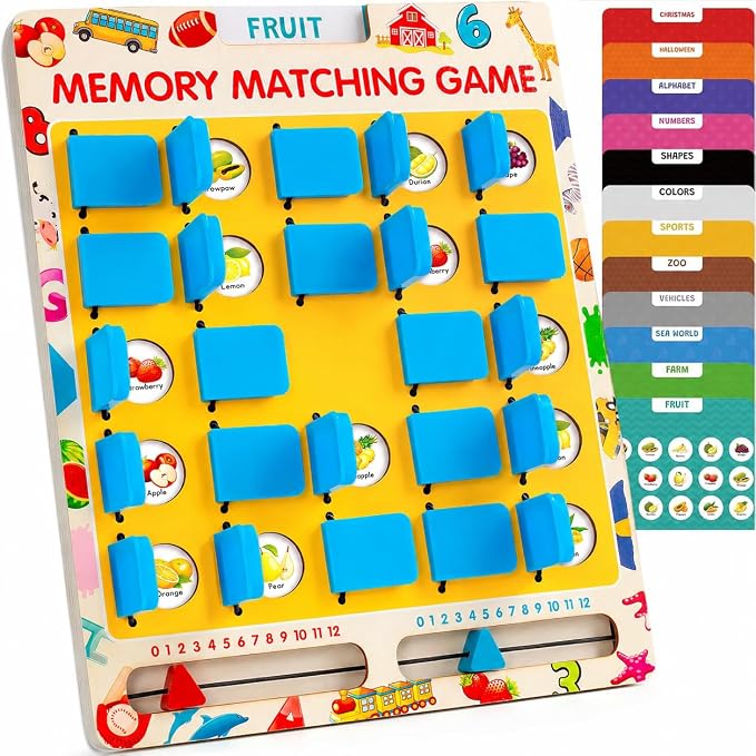 Matching Memory Game for Kids, Travel Toys Games Activities for 3 4 5 6 7 8 | Board Game for Plane Activity, Road Trip Essentials for Airplane Car Camping, Christmas Birthday Gifts for Boys Girls 3-5 4-8
