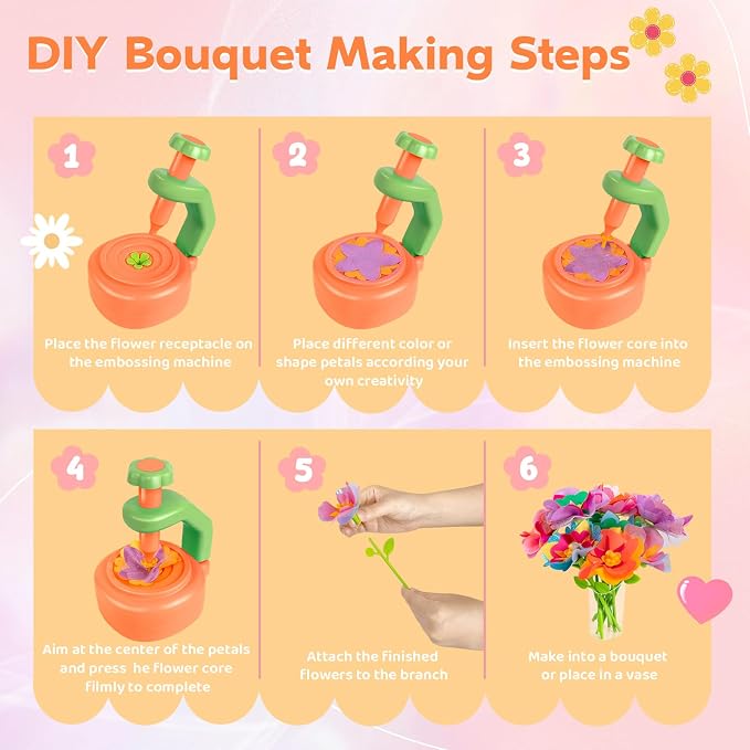 Art & Craft Kit Toys for Girls: DIY Farbric Flower Bouquet Crafts for 3 4 5 6 7 8 Year Old Toddlers | Educational Activiiy Preschool Birthday Gifts Ideas for Kids Age 4-8 Flower Making Crafts Set