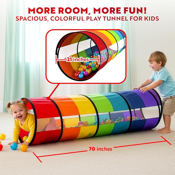 Playz Kids Play Tunnel Toys for Toddlers 1-3, Large 21" Rainbow Pop Up | Baby Tunnel for Kids to Crawl Through, Indoor & Outdoor Toddler Tunnel for Babies, Cat, Dog, Pet Crawling Tunnel w Carry bag