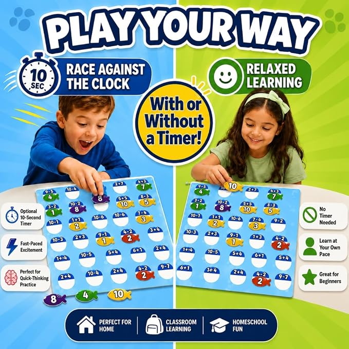 Pidoko Kids Purrfect Math | Math Games for Kids Ages 5+ | Addition and Subtraction Magnetic Fish Game