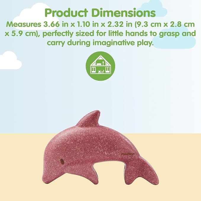 PlanToys® Wooden Dolphin Figurine, Montessori Kids Ocean Animal Bath Toy | wooden dolphin figurine, montessori ocean animal figure, imaginative creative play, bath water toy, pretend play, kids toddle
