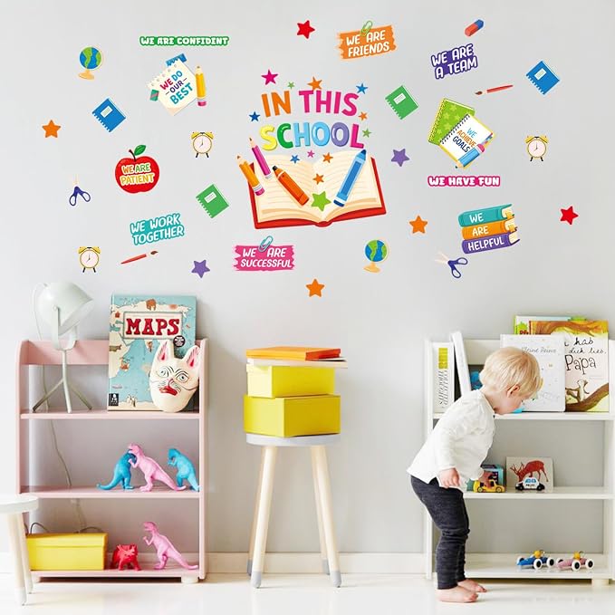 LHIUEM in This School Wall Stickers Positive Affirmations Window Cling | Motivational Quotes Wall Decals Bulletin Board Classroom Decor Colorful Inspirational Wall Decor for Classroom Kindergarten