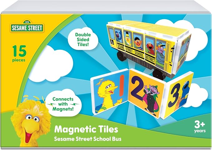 CreateOn “Sesame Street” Toy, Magnetic Kids’ Building Toys from “Sesame Street” Books, School Bus Magnet Tiles, Educational Toys for Ages 3+, 15 Pieces