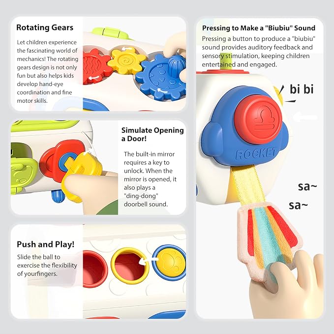 Busy Cube Travel Toy for Toddlers, Fine Motor Montessori Activity Toy | Keeps little hands busy with 10 engaging activities that build confidence through everyday discovery.