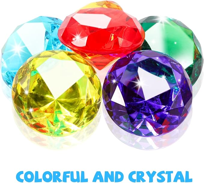 Niceup 52PCS Kids Gems Diamond Toys 1.57in Treasure Jewels Pool Diving Swimming Game Toy Crystal Acrylic Plastic Gemstones for Pirate Mermaid Princess Party Favors Decor