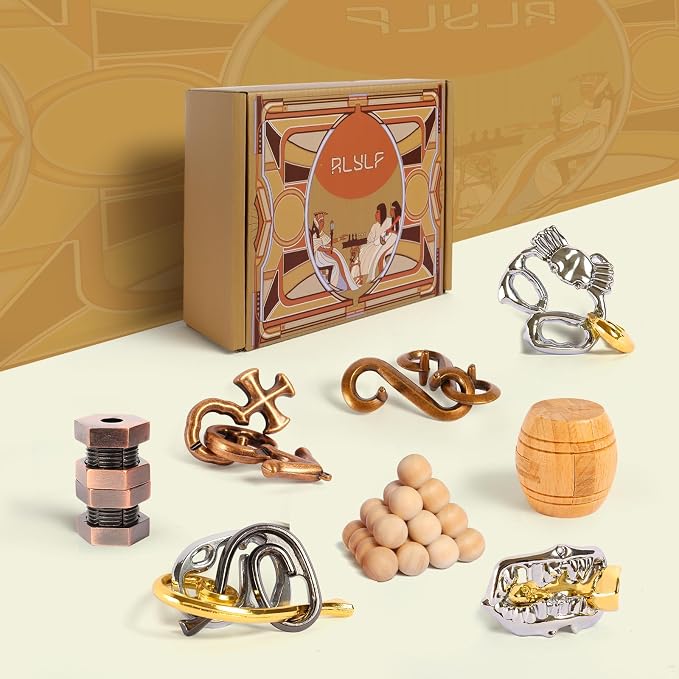 RLYLF 8 Pieces IQ Logic Training Brain Teaser Puzzles | Family Games Party Favor Coffee Time Challenging Assembly and Disassembly Desk Toys