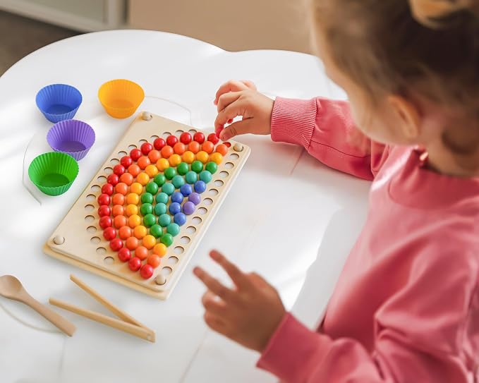 Montessori Sorting and Stacking Toys, Sensory Fine Motor Skills Toy with Color Sorting Balls, Counting & Matching Game, Preschool Learning Educational Toy, Toddler Gift Age 3+