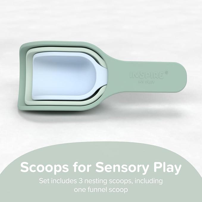 3 x Green Scoops for Messy Play | Kids Silicone Sensory Scoops | Kids Scoops Sensory Play | Messy Play Mud Kitchen Accessories | Suitable for 10 Months Plus | Tuff Tray Accessories