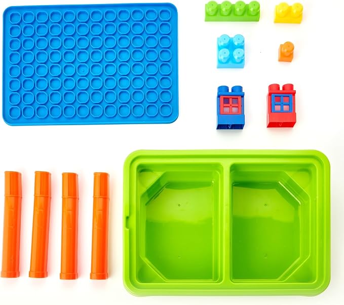 Kidoozie - Little Builders Activity Table | Flip the lid for a block-building surface, open it up for scoop-and-pour play - three sensory stations in one, Ages 2+