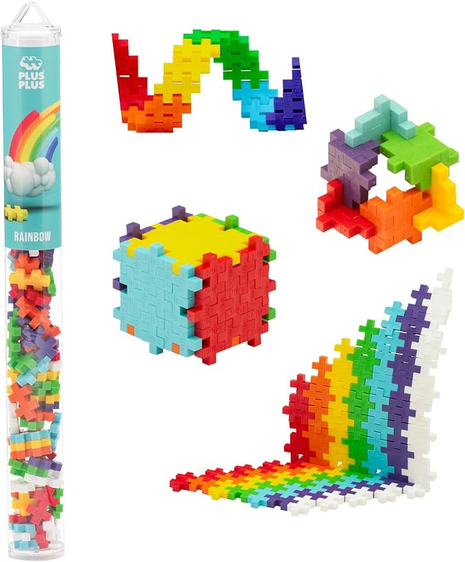 PLUS PLUS Rainbow Mix Tube - Mini Interlocking Building Blocks Set | Roadtrip Essentials for Kids, Sensory Bin Fillers, Math Manipulatives, Classroom Must Haves, Kids Airplane Activities